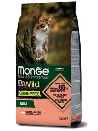 Monge Cat BWild GRAIN FREE беззерновой корм из лосося и гороха для взрослых кошек 1,5 кг