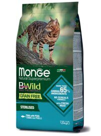 Monge Cat BWild GRAIN FREE беззерновой корм из тунца и гороха для взрослых кошек 1,5 кг