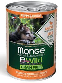 Monge Dog BWild GRAIN FREE Puppy&Junior беззерновые консервы из утки с тыквой и кабачками для щенков всех пород 400г