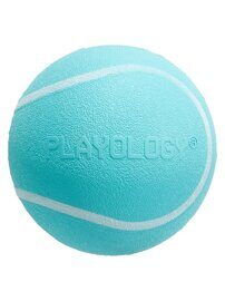 Playology жевательный мяч SQUEAKY CHEW BALL 8 см для собак средних и крупных пород с пищалкой и с ароматом арахиса, цвет голубой